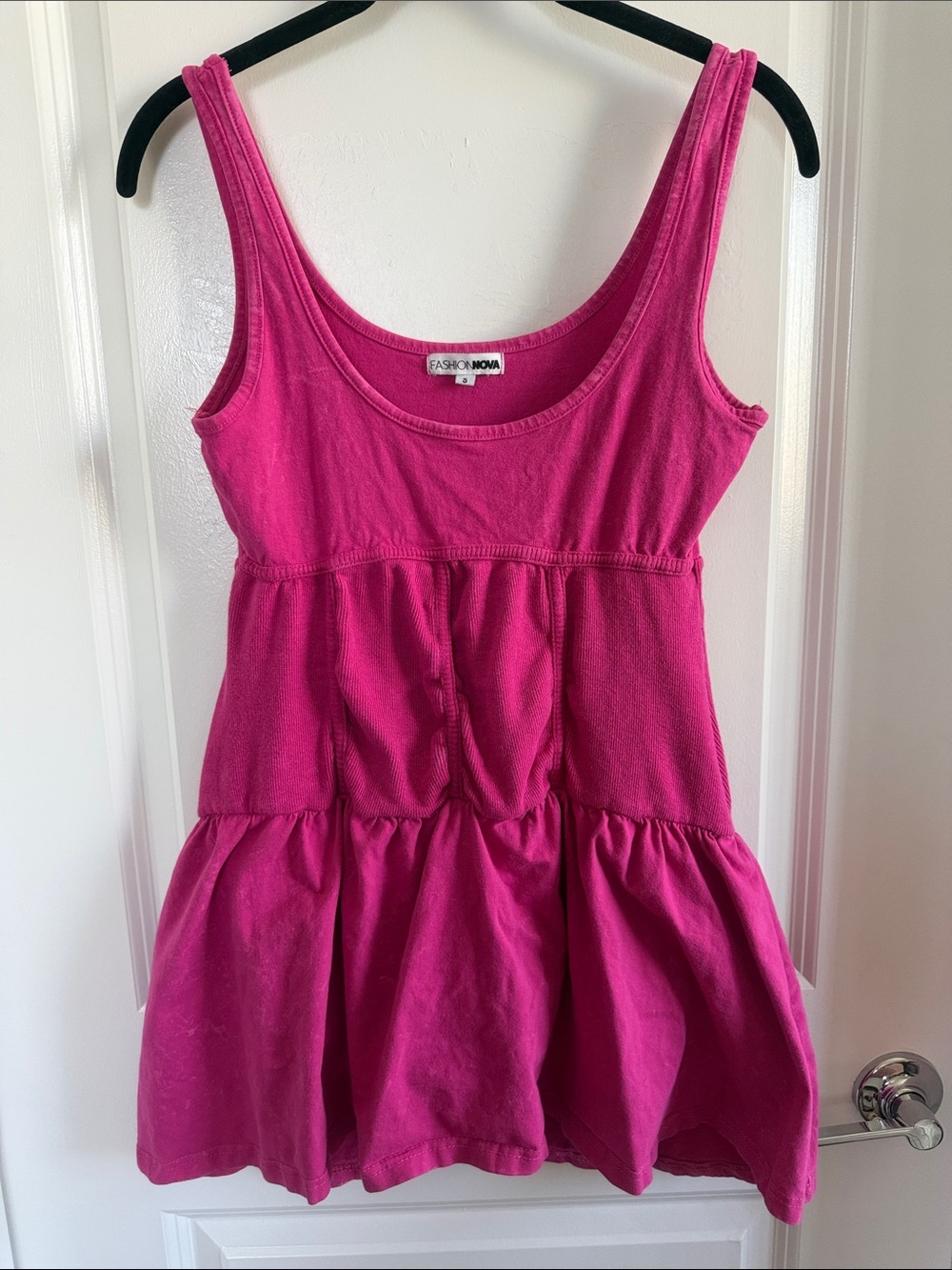 Fashion Nova Vibrant Pink Fuscia Acid Wash Ribbed Corset Waist Dress S NWOT